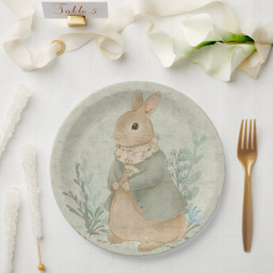 Assiettes En Carton Lapin pierre vintage avec fleurs Plaque en papier