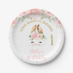 Assiettes En Carton Lapin Rose Floral Face Or Parties scintillant 1er 