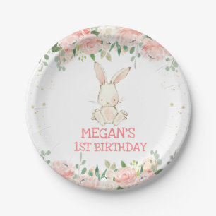 Assiettes En Carton Lapin Rose Floral Lapin Fête Anniversaire