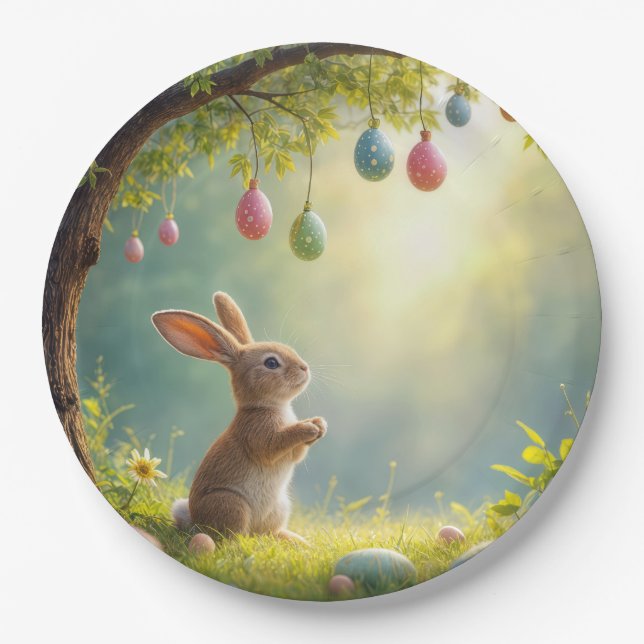 Assiettes En Carton Lapin sous l'Oeuf de Pâques (Devant)