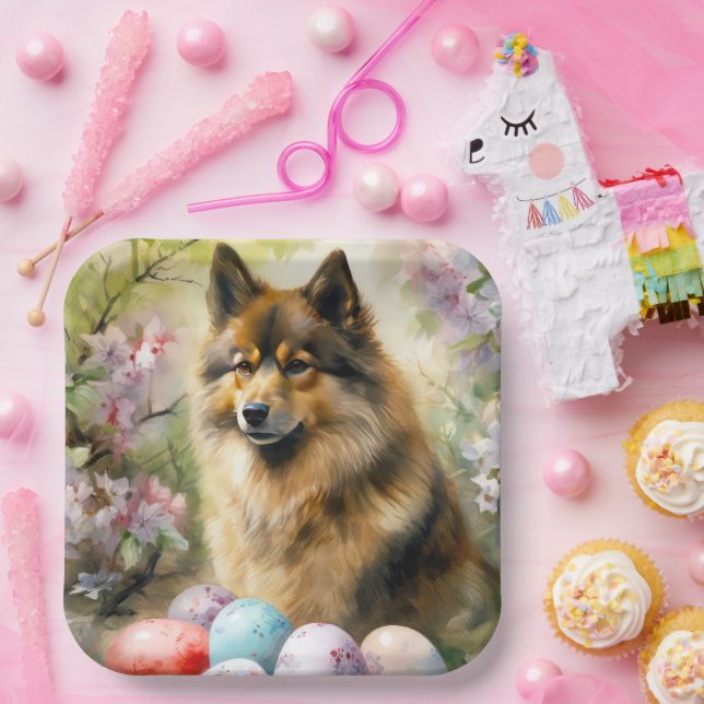 Assiettes En Carton Lapphund finlandais avec oeufs de Pâques (Fête)