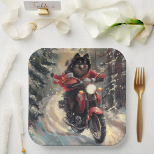Assiettes En Carton Lapphund Finlandais Chien à cheval Moto Noël