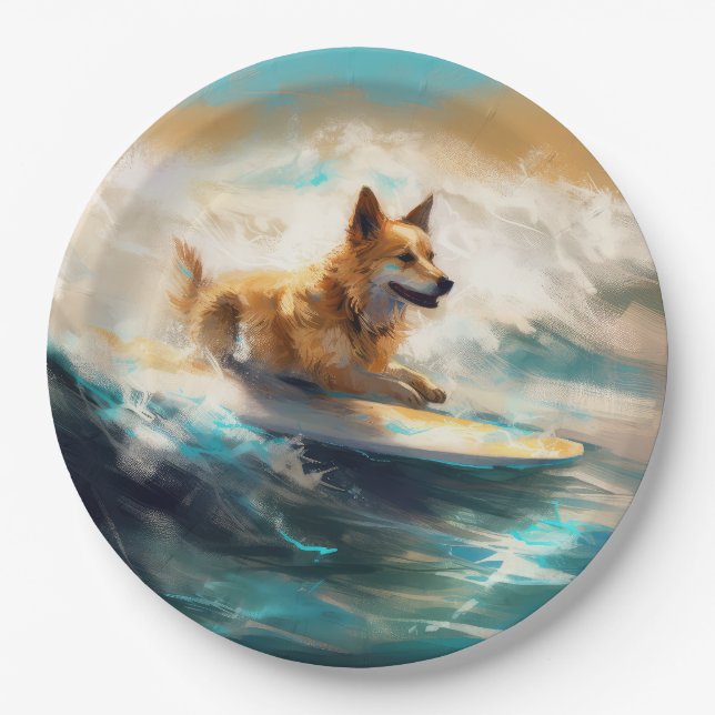 Assiettes En Carton Lapphund Plage Finlandaise Plage Surf Peinture (Devant)