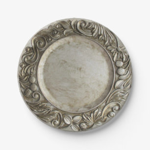 Assiettes En Carton L'argent vintage/étain de Faux a soulevé la