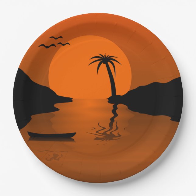 Assiettes En Carton L'art du coucher de soleil tropical (Devant)
