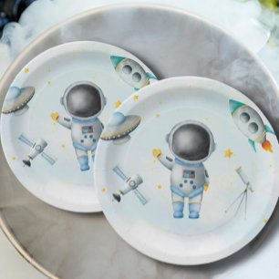 Assiettes En Carton L'astronaute spatial roquettes Boy sur le Baby sho