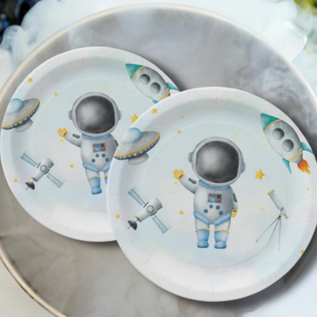 Assiettes En Carton L'astronaute spatial roquettes Boy sur le Baby sho (Créateur téléchargé)