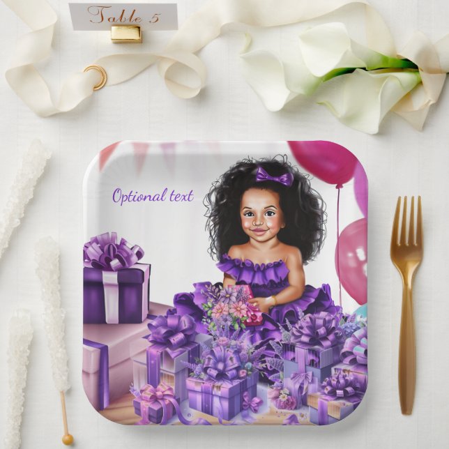 Assiettes En Carton Latino Girl Curls Purple Robe Party (Mariage)