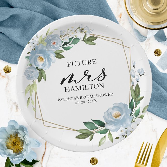 Assiettes En Carton Lavage géométrique bleu poussiéreux Fête de mariag (Créateur téléchargé)