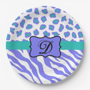 Assiettes En Carton Lavande Blanc Zèbre Léopard Monogramme de peau ini