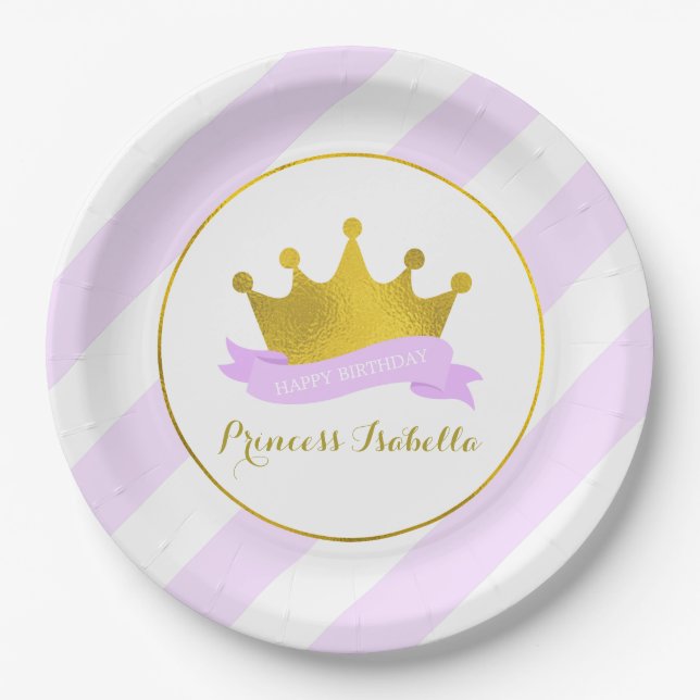 Assiettes En Carton Lavande et Gold Princess Anniversaire (Devant)