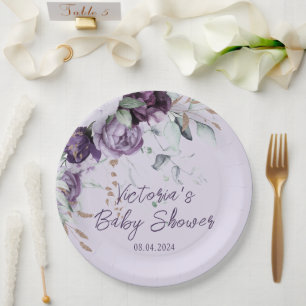 Assiettes En Carton Lavande Florale violette Élégant Baby shower