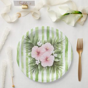 Assiettes En Carton Lavande Hibiscus Floral Vert Rayures Réception de