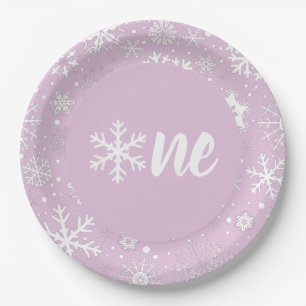 Assiettes En Carton Lavande Hiver Premier Anniversaire Flocon de neige