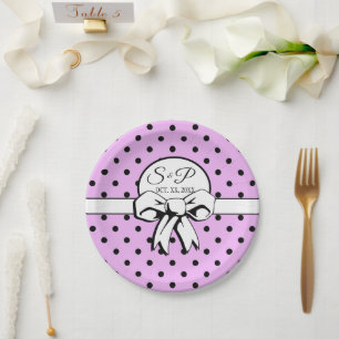 Assiettes En Carton Lavande noir Polka point blanc Bow personnalisé
