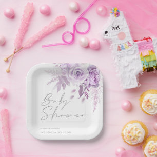 Assiettes En Carton Lavande violette Floral Beau Baby shower