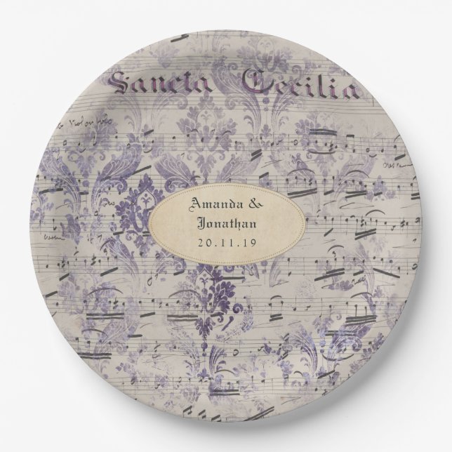 Assiettes En Carton Lavender Ephemera Music Notes Mariage (Devant)