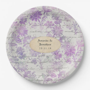 Assiettes En Carton Lavender Floral Mariage damassé