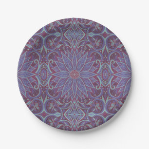 Assiettes En Carton Lavender Lotus Floral Arabesque Motif