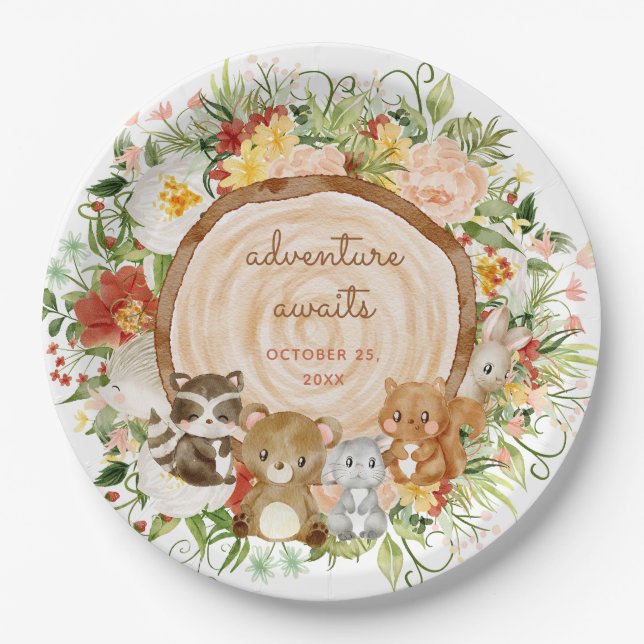 Assiettes En Carton L'aventure attend le Baby shower des créatures du  (Devant)
