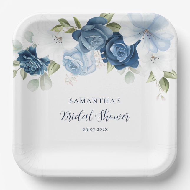 Assiettes En Carton Lavis Floral Moderne Écriture Mariage (Recto)