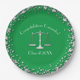 Assiettes En Carton Lawyer Law School Green Silver Graduation Party