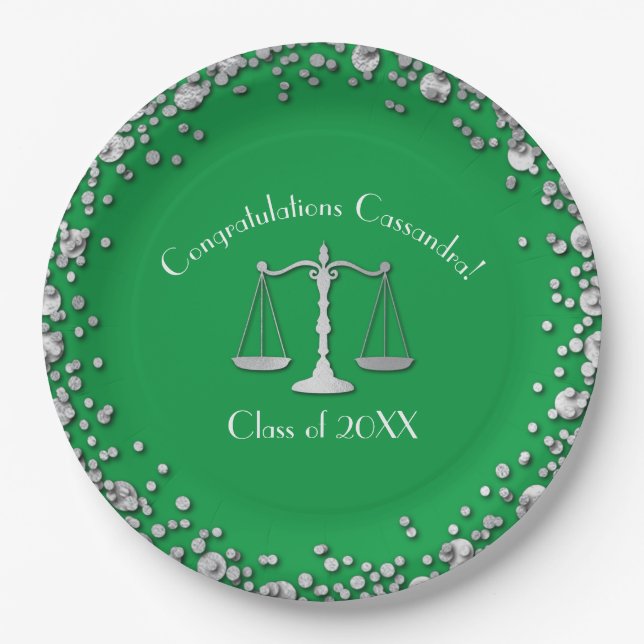 Assiettes En Carton Lawyer Law School Green Silver Graduation Party (Devant)