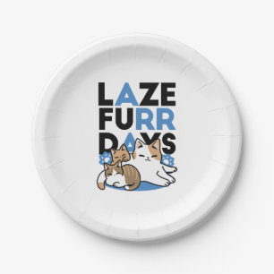 Assiettes En Carton Laze Furr Days - Cute Lazy Cats Design