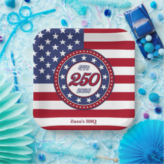 Assiettes En Carton Le 250e anniversaire de l'Amérique avec le drapeau