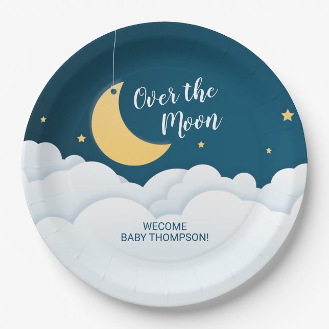 Assiettes En Carton Le Baby shower de la Lune (Devant)