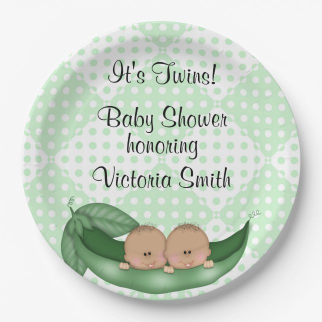 Assiettes En Carton Le baby shower jumelle des pois dans une cosse (Devant)