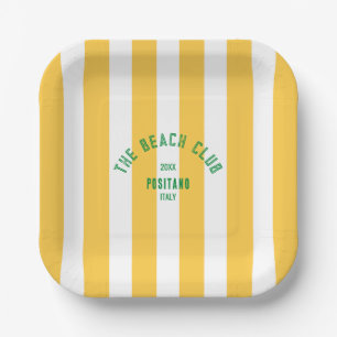 Assiettes En Carton Le Beach Club Crest Yellow Cabana Stripe