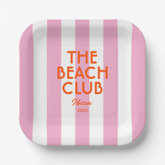 Assiettes En Carton Le Beach Club Ibiza Pink Cabana Stripe