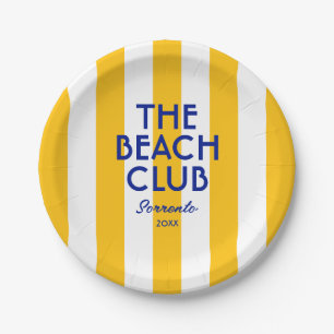 Assiettes En Carton Le Beach Club Sorrento Cabana Jaune Stripe rond