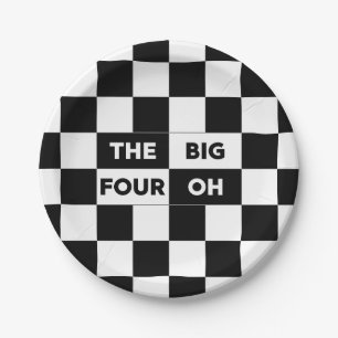 Assiettes En Carton Le Big Four Oh Black and White À damiers Motif