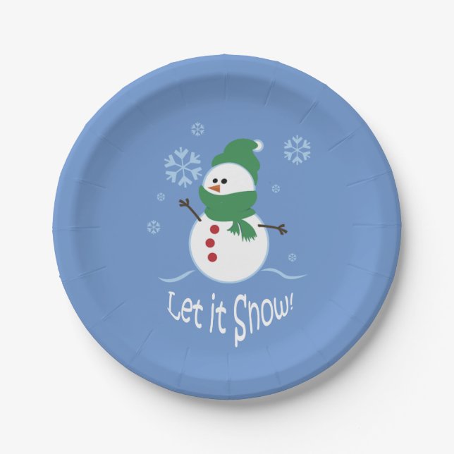 Assiettes En Carton Le bonhomme de neige mignon l'a laissé neiger (Devant)