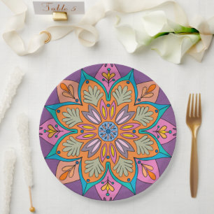 Assiettes En Carton Le cercle coloré de l'Inde : un mandala décoratif
