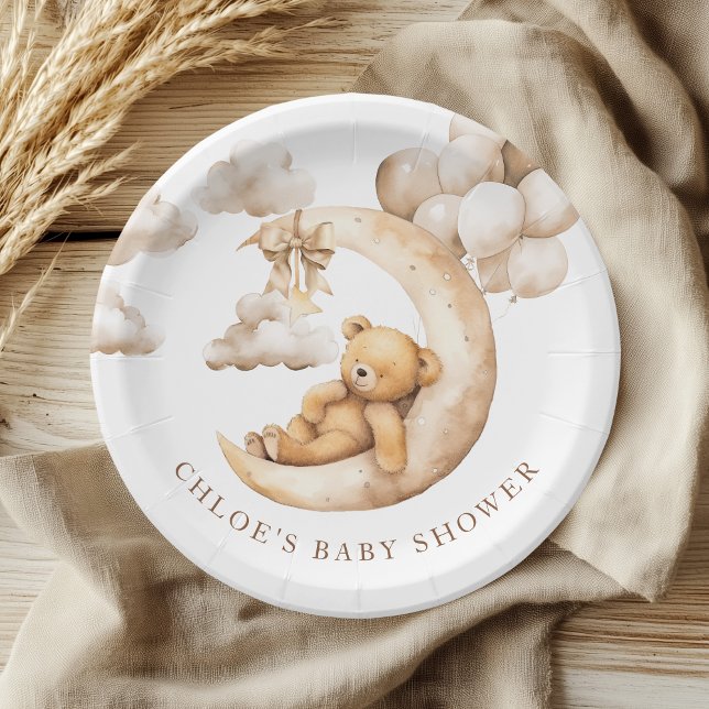 Assiettes En Carton Le charme de l'ours sur le Baby shower de la Lune  (Créateur téléchargé)