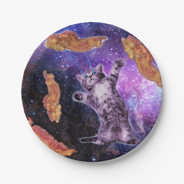 Assiettes En Carton Le chat a frappé le bacon à l'oeil laser (Devant)