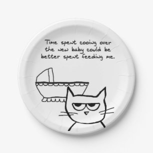 Assiettes En Carton Le chat et le nouveau bébé - baby shower drôle