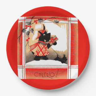 Assiettes En Carton Le chien écossais de Noël des années 1930 dit "Che