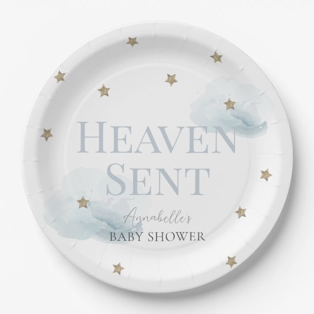 Assiettes En Carton Le ciel a envoyé Blue Cloud Boy Baby shower (Devant)