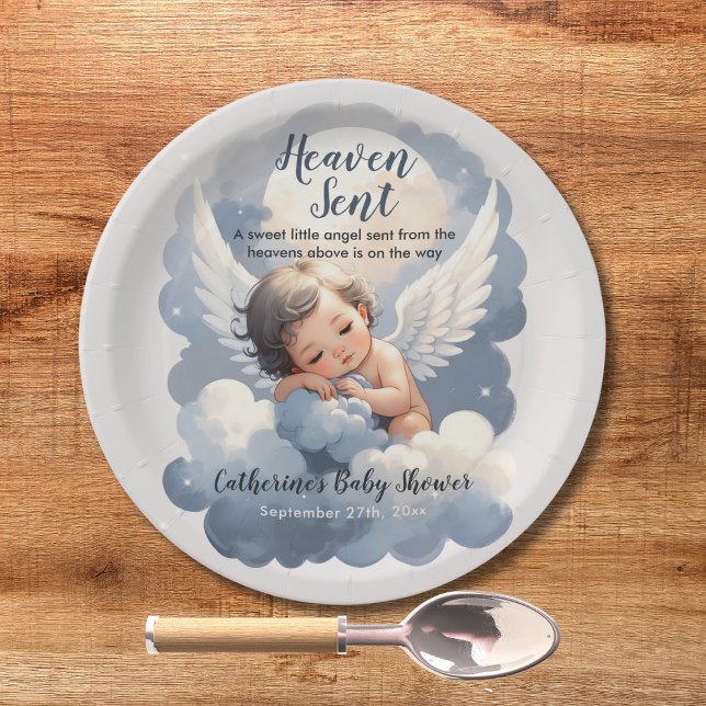 Assiettes En Carton Le Ciel A Envoyé Un Bébé Ange Dans Le Baby shower  (Créateur téléchargé)