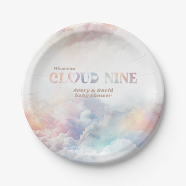 Assiettes En Carton Le Cloud Nine Rainbow Baby shower nuageux (Devant)