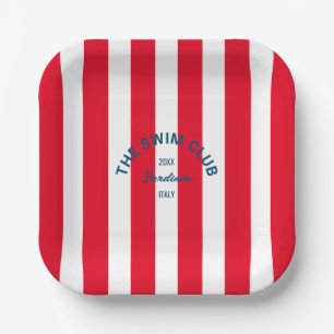 Assiettes En Carton Le club de natation Crest Red Cabana Stripe