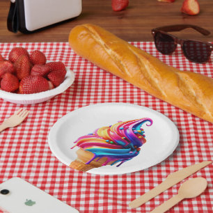Assiettes En Carton Le cône de glace classique vibrant de SlipperyJoe'