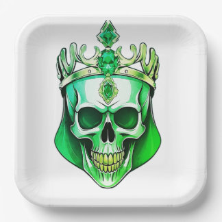 Assiettes En Carton Le crâne roi vert avec une couronne juive