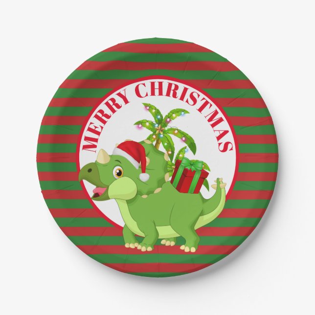 Assiettes En Carton Le dinosaure de fête de Noël ajoutent la plaque à (Devant)
