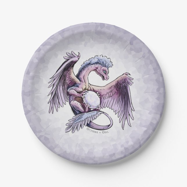 Assiettes En Carton Le dragon de pierre de naissance d’octobre : Opal (Devant)