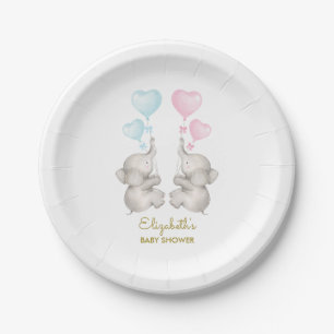 Assiettes En Carton Le genre de baby shower d'éléphant de jumeaux